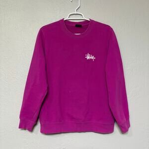 Stussy Crewneck Sweatshirt Mens Medium Pink Spell Out Pullover Streetwear Y2K